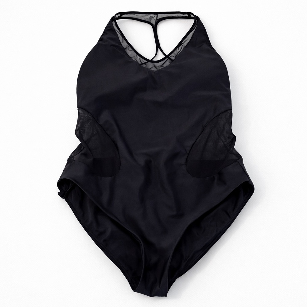 LULULEMON Wave Wanderer One Piece Mesh Racerback Tie Swimsuit Black